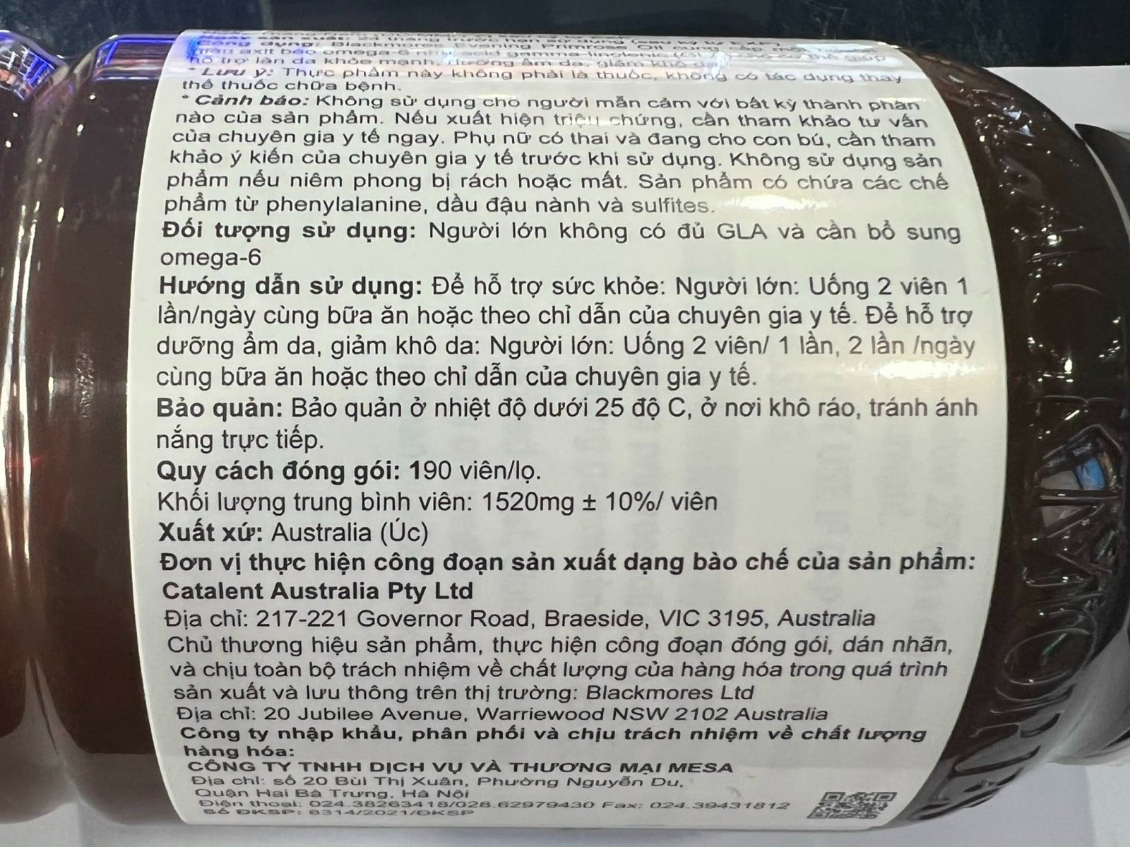 Combo 2 Thực Phẩm Bảo Vệ Sức Khỏe Blackmores Evening Primrose Oil