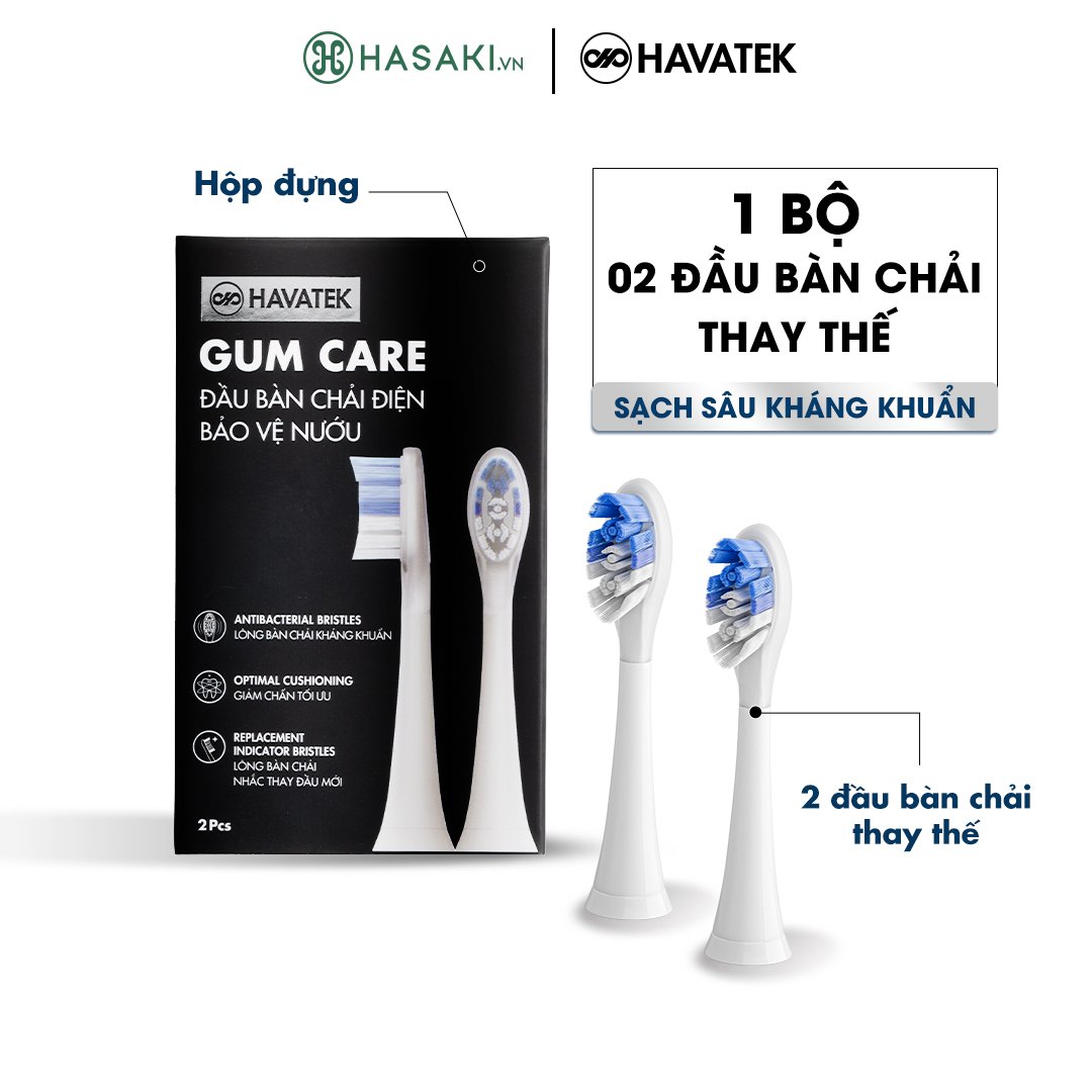 Combo Havatek Bàn Chải Điện Giảm Chấn Nướu Màu Trắng + Bộ 2 Đầu Bàn Chải Điện Sạch Sâu Kháng Khuẩn Màu Trắng