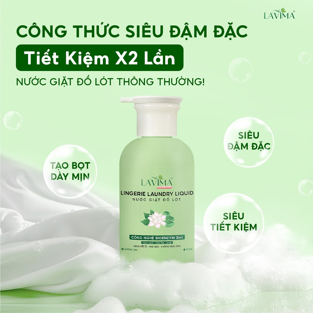 Combo Lavima Nước Giặt Đồ Lót Sinh Học Thế Hệ Mới 300mlx2 + Khăn Ướt Vệ Sinh Vùng Kín Protect 4.0 Gói 10 Tờ