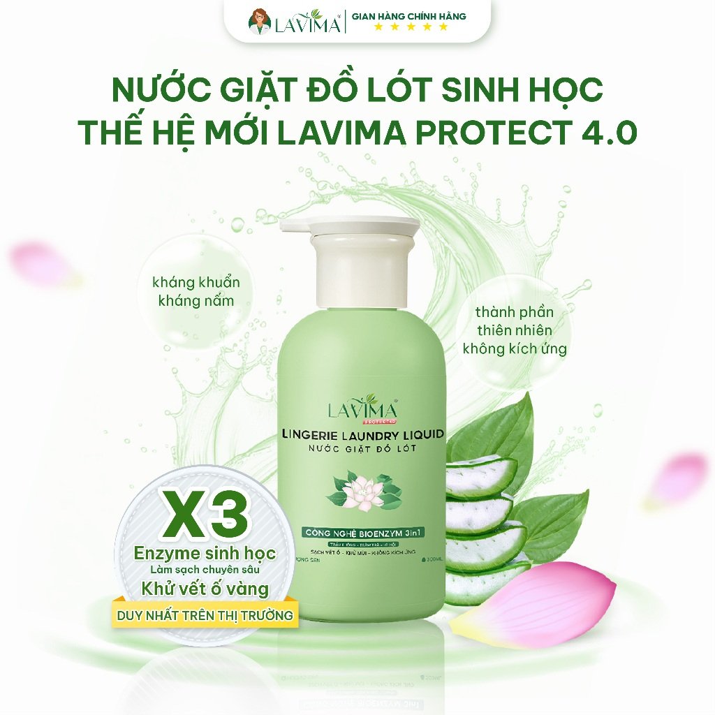 Combo Lavima Nước Giặt Đồ Lót Sinh Học Thế Hệ Mới 300mlx2 + Khăn Ướt Vệ Sinh Vùng Kín Protect 4.0 Gói 10 Tờ
