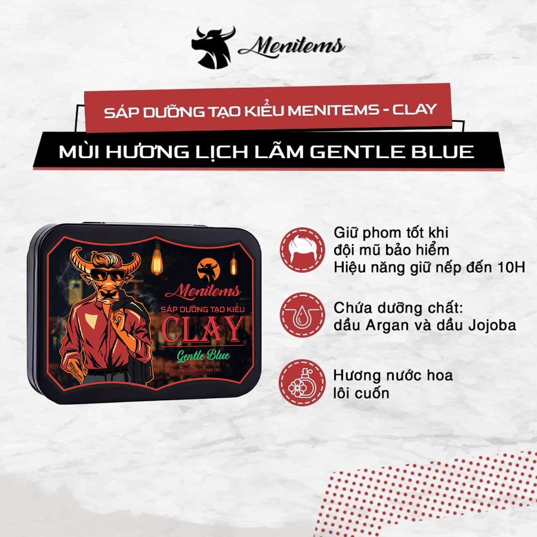 Combo Menitems Sáp Tạo Kiểu Clay - Gentle Blue 50g + Xịt Tạo Phồng Bảo Vệ Nhiệt Cho Tóc 100ml