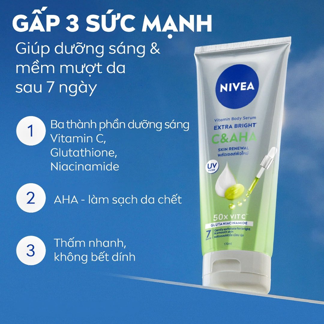 Serum Dưỡng Thể Nivea C & AHA Dưỡng Sáng & Sạch Da Chết 300ml