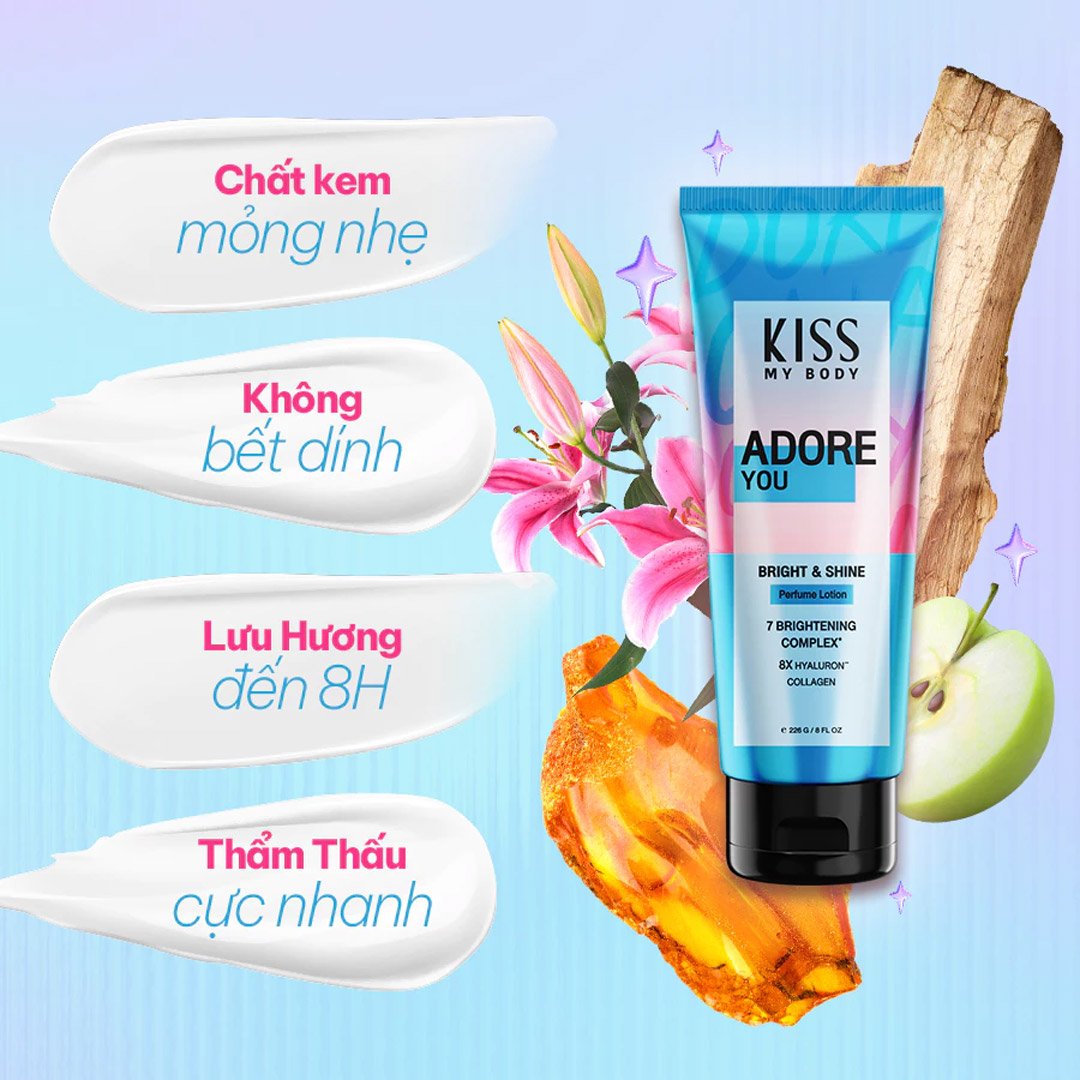 Sữa Dưỡng Thể Kiss My Body Sáng Da Adore You 226g