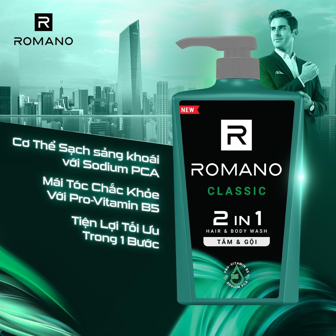 Tắm Gội 2 Trong 1 Romano Hương Nước Hoa Classic 650g