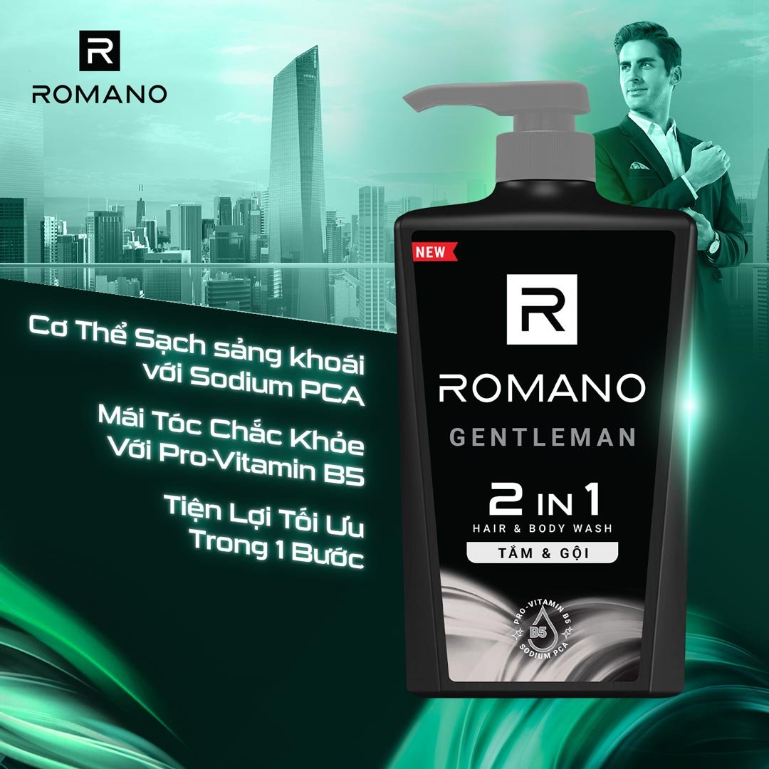 Tắm Gội 2 Trong 1 Romano Hương Nước Hoa Gentleman 650g