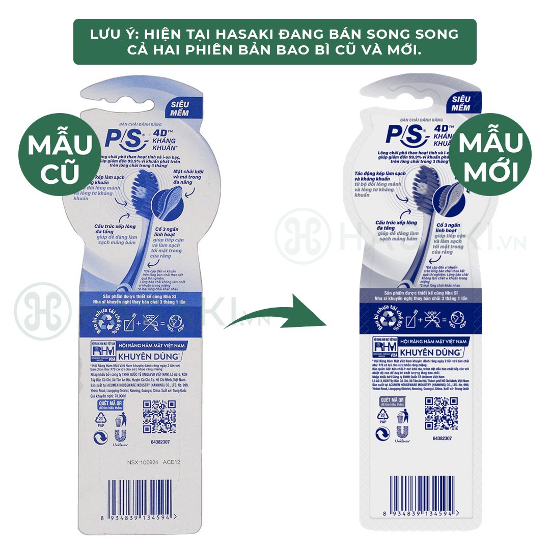 Bàn Chải Đánh Răng P/S 4D Kháng Khuẩn (2 Cây)