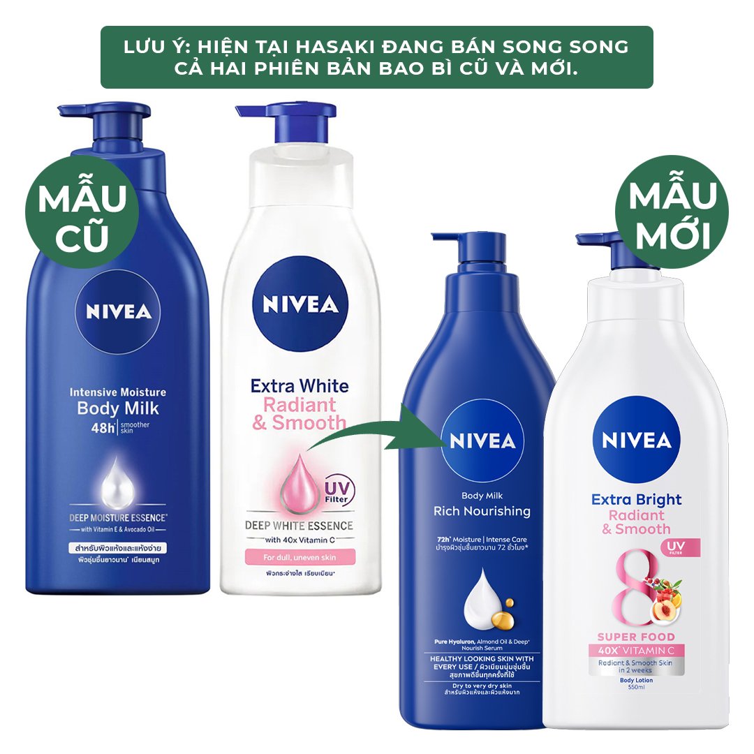 Combo Sữa Dưỡng Thể Nivea Dưỡng Ẩm Chuyên Sâu 48H 500ml + Mịn Mượt Sáng Da Ban Ngày 550ml