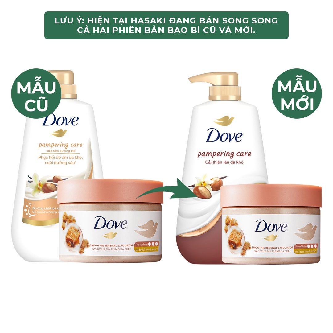Combo Dove Sữa Tắm Hương Vanilla 500g + Tẩy Da Chết Body Hương Dừa 298g
