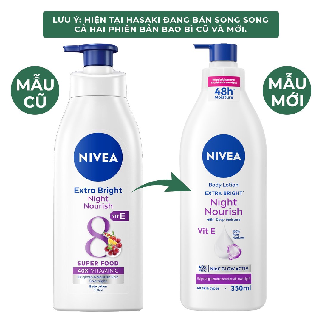Combo Nivea Serum Dưỡng Thể Sáng Da, Mờ Thâm 300ml + Sữa Dưỡng Thể Sáng Da Ban Đêm 350ml