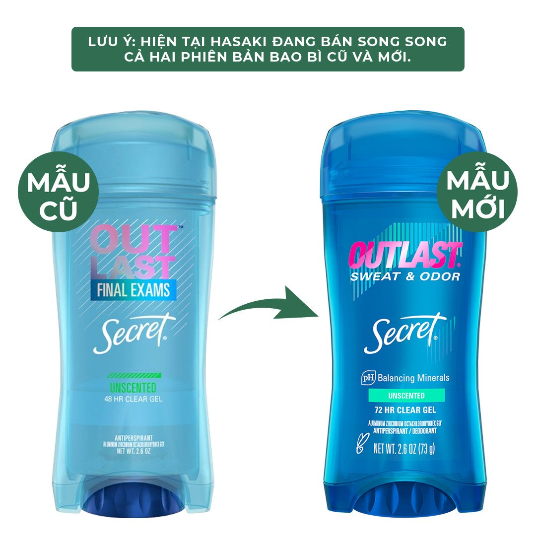 Gel Khử Mùi Secret Giảm Tiết Mồ Hôi Unscented Không Mùi 73g
