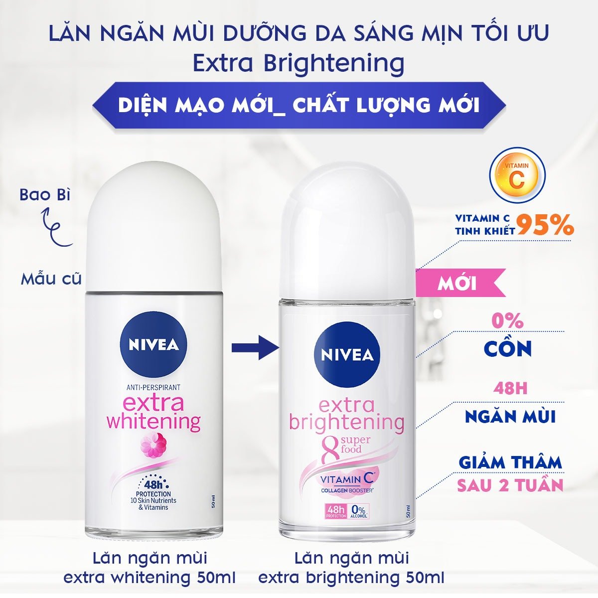 Lăn Khử Mùi Nivea Extra Brightening Sáng Mịn Tối Ưu 50ml