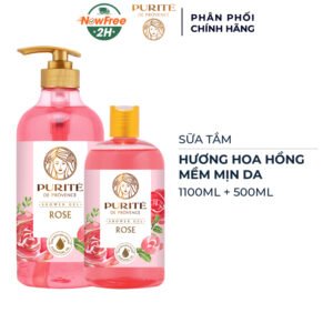 Combo Sữa Tắm Purité Dưỡng Da Mềm Mịn Hương Hoa Hồng 1100ml+500ml