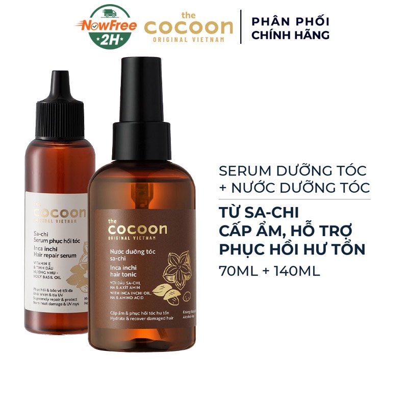 Combo Cocoon Serum Dưỡng Tóc 70ml + Nước Dưỡng Tóc 140ml Sa-Chi Cấp Ẩm, Hỗ Trợ Phục Hồi Hư Tổn