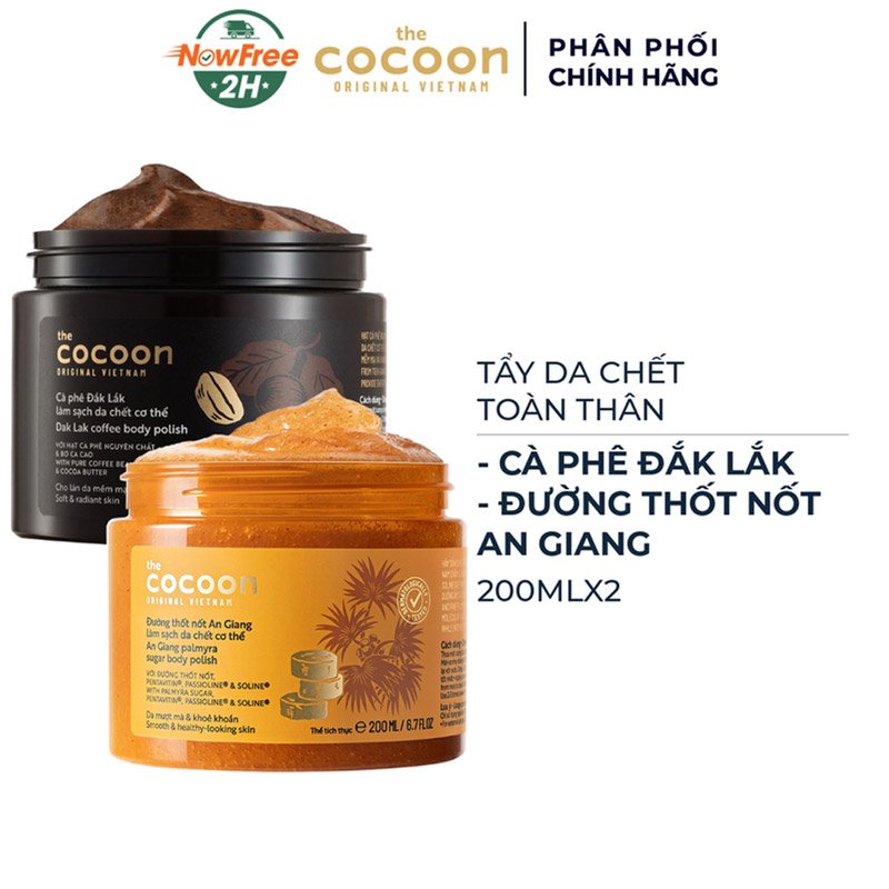 Combo Tẩy Da Chết Toàn Thân Cocoon Cà Phê Đắk Lắk 200ml + Đường Thốt Nốt An Giang 200ml