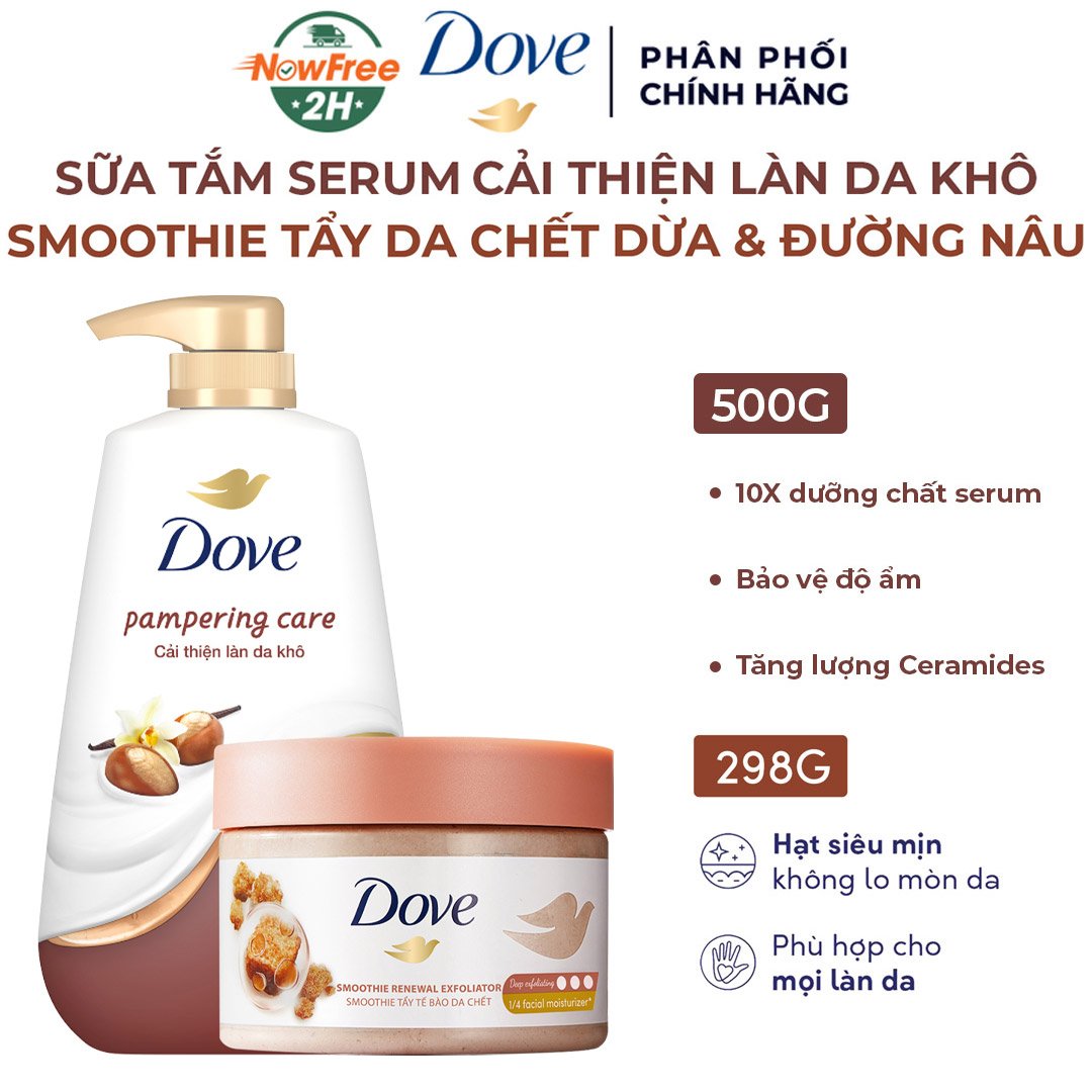 Combo Dove Sữa Tắm Hương Vanilla 500g + Tẩy Da Chết Body Hương Dừa 298g