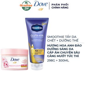 Combo Smoothie Tẩy Da Chết Dove Hương Hoa Anh Đào 298g + Mặt Nạ Serum Dưỡng Thể Vaseline Căng Mướt 300ml