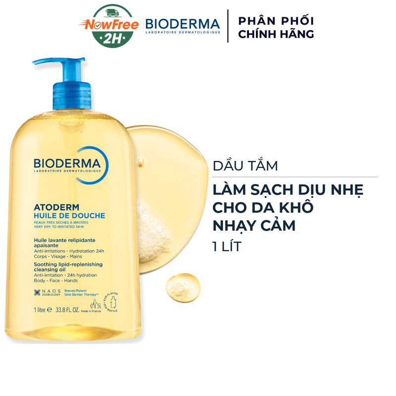 Dầu Tắm Bioderma Làm Sạch & Làm Dịu Da Khô, Nhạy Cảm 1L