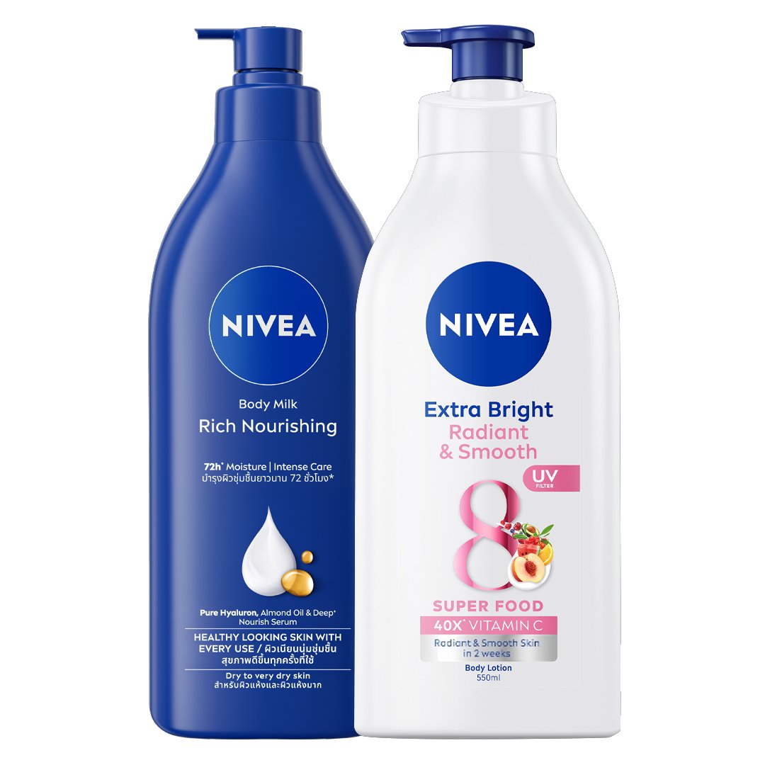 Combo Sữa Dưỡng Thể Nivea Dưỡng Ẩm Chuyên Sâu 48H 500ml + Mịn Mượt Sáng Da Ban Ngày 550ml