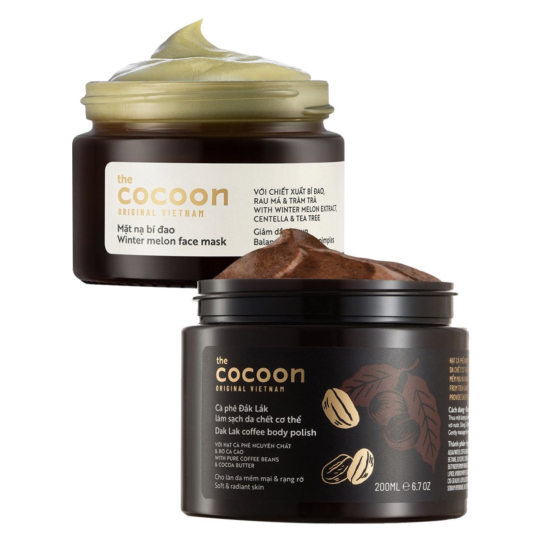 Combo Cocoon Mặt Nạ Bí Đao Giảm Dầu, Mụn 30ml + Tẩy Da Chết Toàn Thân Cà Phê Đắk Lắk 200ml
