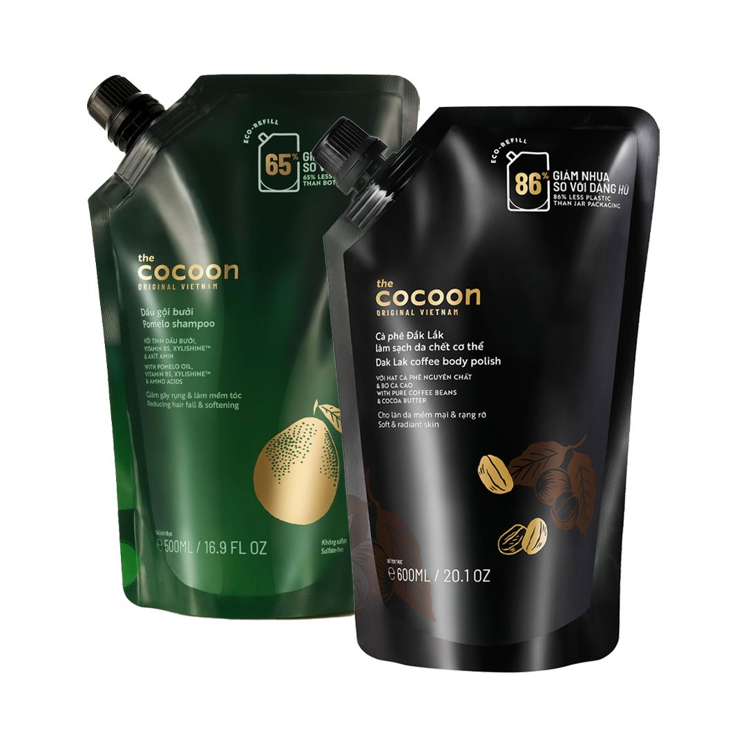 Combo Cocoon Túi Refill Dầu Gội Bưởi 500ml + Tẩy Da Chết Toàn Thân Cà Phê Đắk Lắk 600ml
