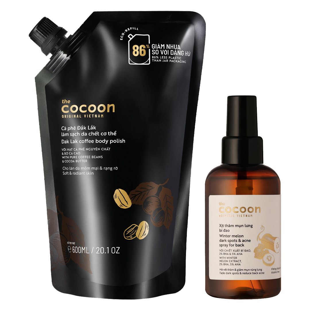 Combo Cocoon Túi Refill Tẩy Da Chết Toàn Thân Và Xịt Thâm Mụn Lưng