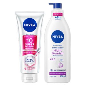 Combo Nivea Serum Dưỡng Thể Sáng Da, Mờ Thâm 300ml + Sữa Dưỡng Thể Sáng Da Ban Đêm 350ml