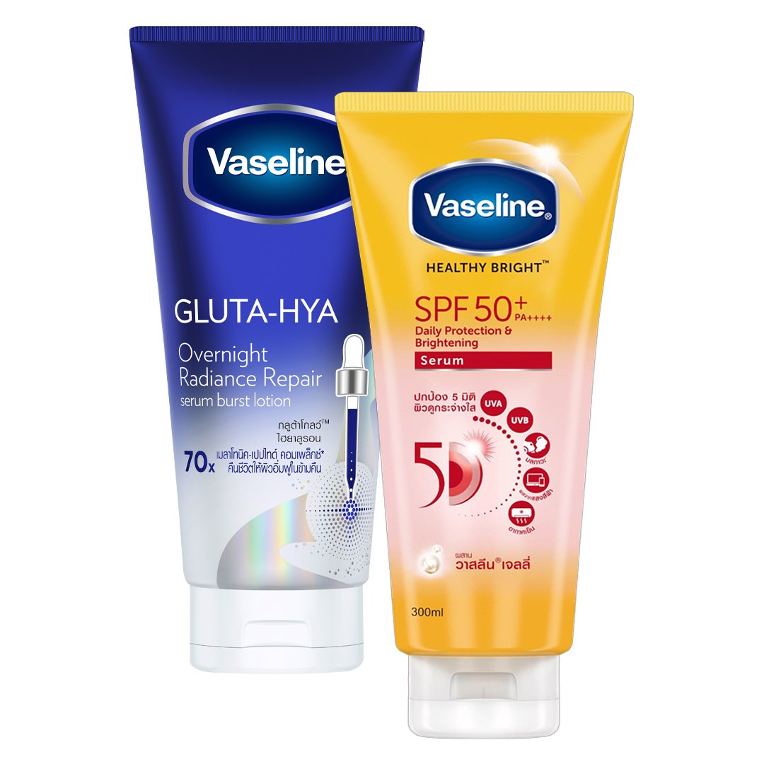Combo Vaseline Mặt Nạ Serum Dưỡng Thể Căng Mướt 300ml (Mới) + Serum Dưỡng Thể Chống Nắng Sáng Da 300ml (Mới)