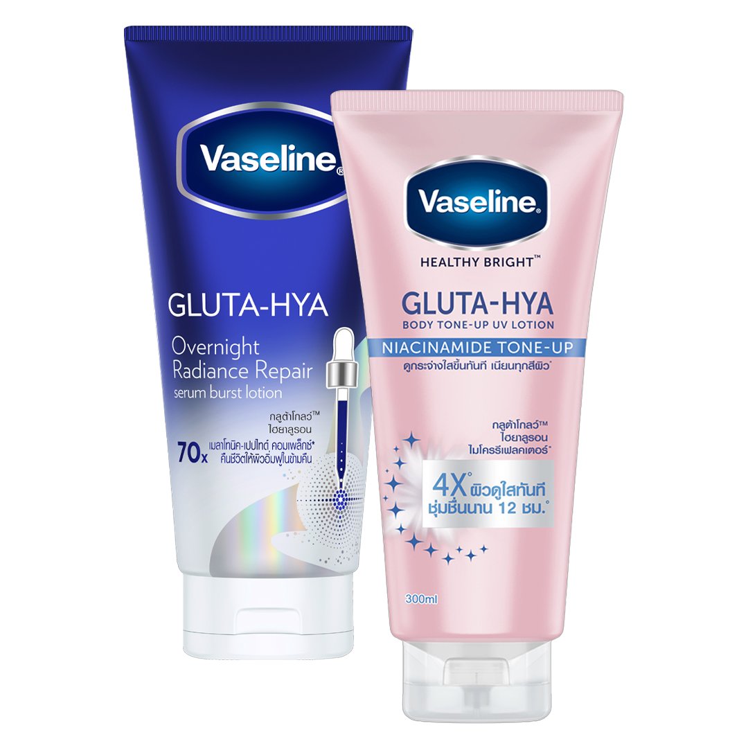 Combo Vaseline Mặt Nạ Serum Dưỡng Thể Căng Mướt 300ml (Mới) + Sữa Dưỡng Thể Gluta-Hya Nâng Tông Tức Thì 300ml
