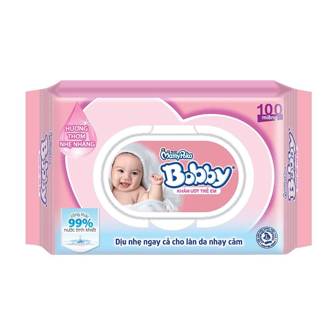 Khăn Ướt Trẻ Em Bobby Có Mùi Hương 100 Miếng
