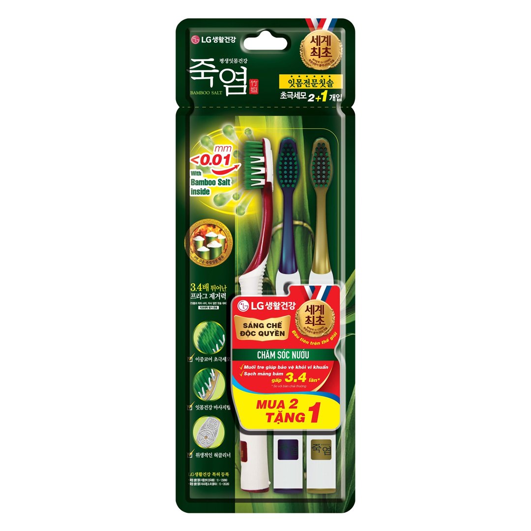 Bộ 3 Bàn Chải Đánh Răng Bamboo Salt Muối Tre Chăm Sóc Nướu