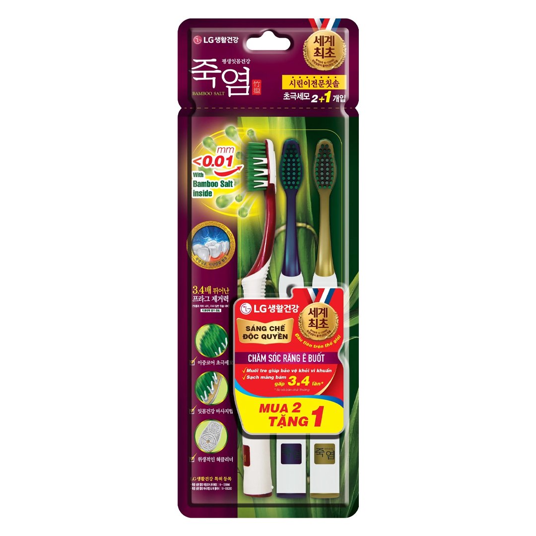 Bộ 3 Bàn Chải Đánh Răng Bamboo Salt Muối Tre Cho Răng Ê Buốt