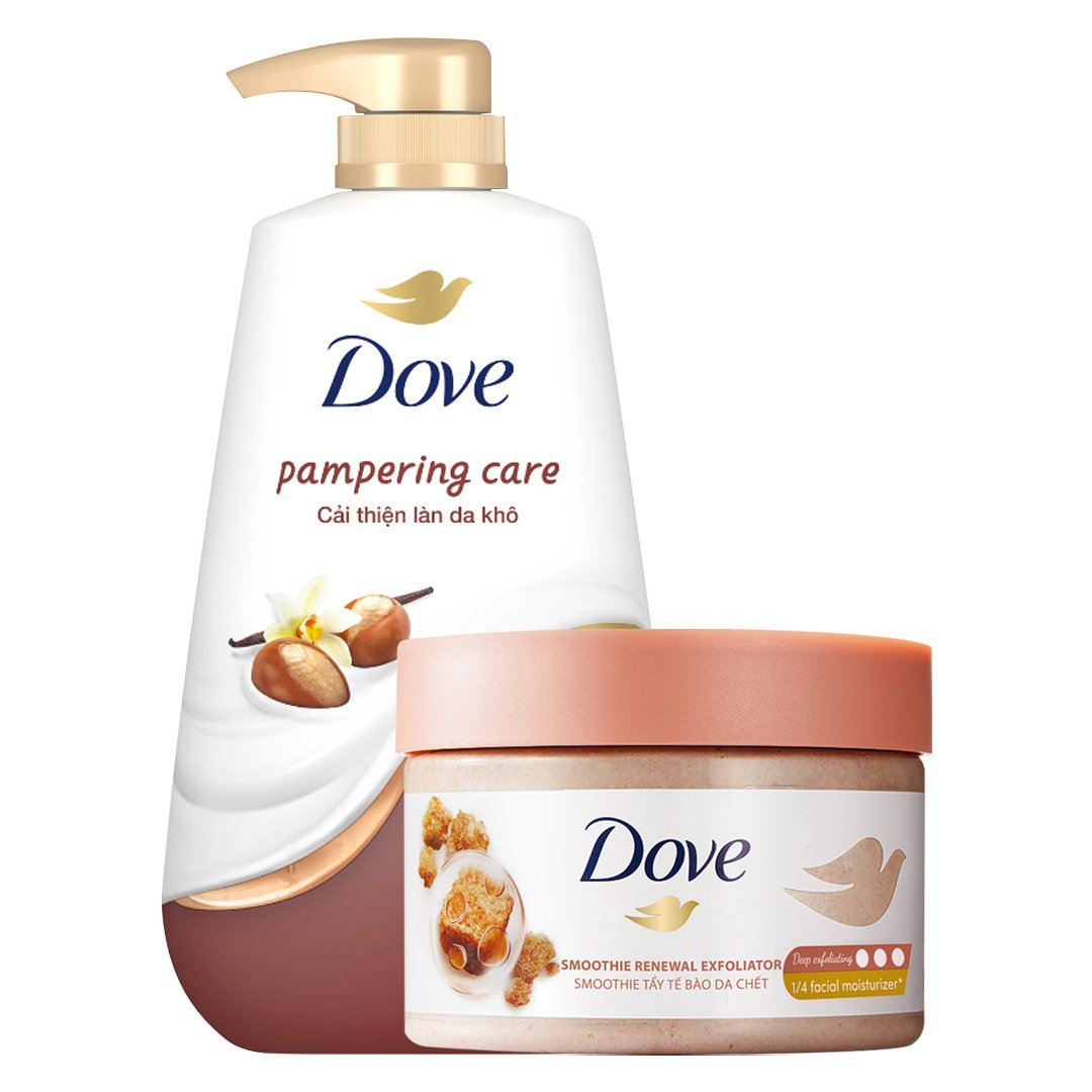Combo Dove Sữa Tắm Hương Vanilla 500g + Tẩy Da Chết Body Hương Dừa 298g