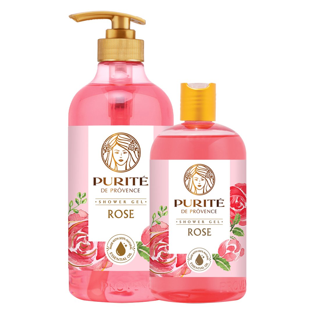 Combo Sữa Tắm Purité Dưỡng Da Mềm Mịn Hương Hoa Hồng 1100ml+500ml