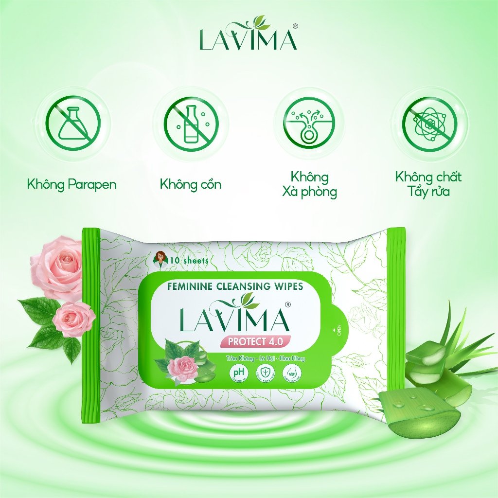 Khăn Ướt Vệ Sinh Vùng Kín Lavima Protect 4.0 Gói 10 Tờ
