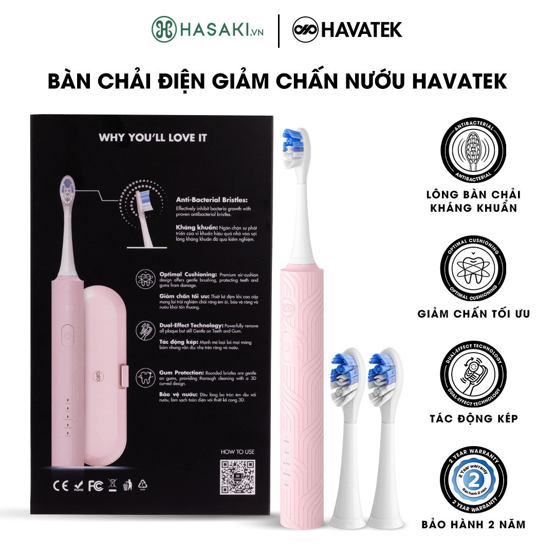 Bàn Chải Điện Havatek Giảm Chấn Nướu Màu Hồng