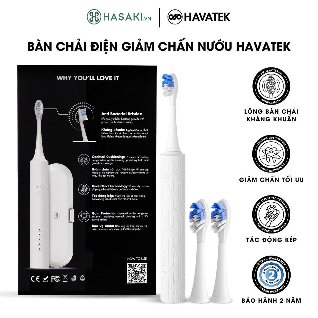 Bàn Chải Điện Havatek Giảm Chấn Nướu Màu Trắng