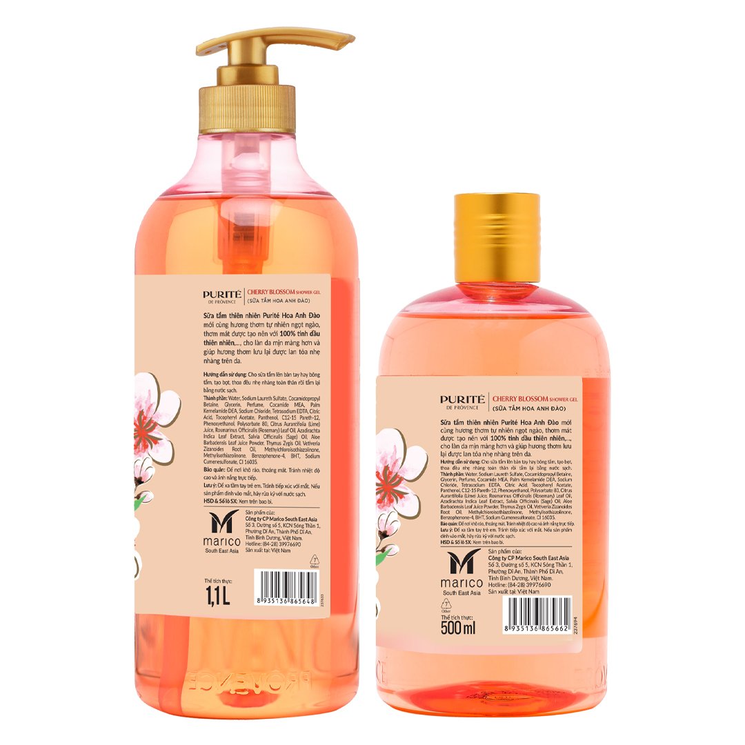 Combo Sữa Tắm Purité Sáng Mịn Da Hương Hoa Anh Đào 1100ml+500ml