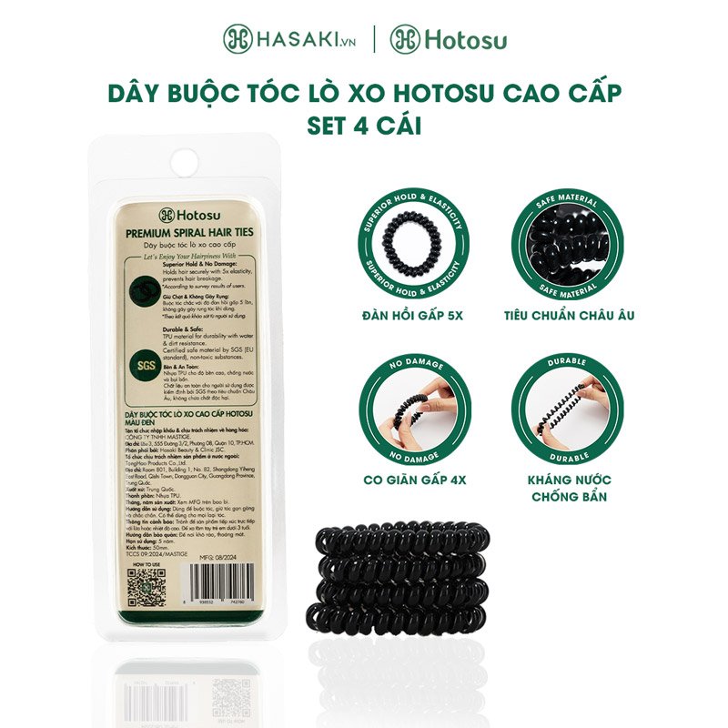 Dây Buộc Tóc Hotosu Lò Xo Cao Cấp Màu Đen (4 Cái)
