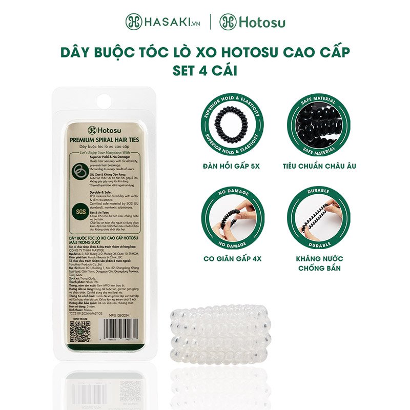 Dây Buộc Tóc Hotosu Lò Xo Cao Cấp Màu Trong Suốt (4 Cái)