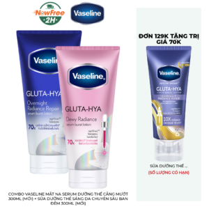 Combo Vaseline Mặt Nạ Serum Dưỡng Thể Căng Mướt 300ml (Mới) + Sữa Dưỡng Thể Sáng Da Chuyên Sâu Ban Đêm 300ml (Mới)