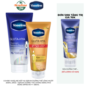 Combo Vaseline Mặt Nạ Serum Dưỡng Thể Căng Mướt 300ml (Mới) + Serum Dưỡng Thể Chống Nắng Phổ Rộng SPF50 PA+++ 260ml