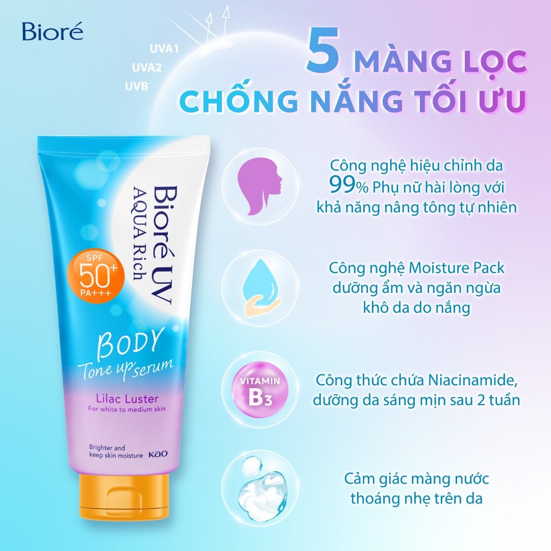 Serum Chống Nắng Dưỡng Thể Bioré Lilac Luster 130ml