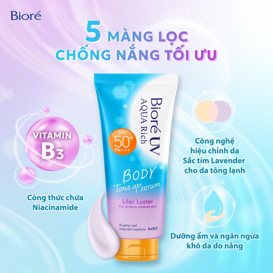 Serum Chống Nắng Dưỡng Thể Bioré Lilac Luster 130ml
