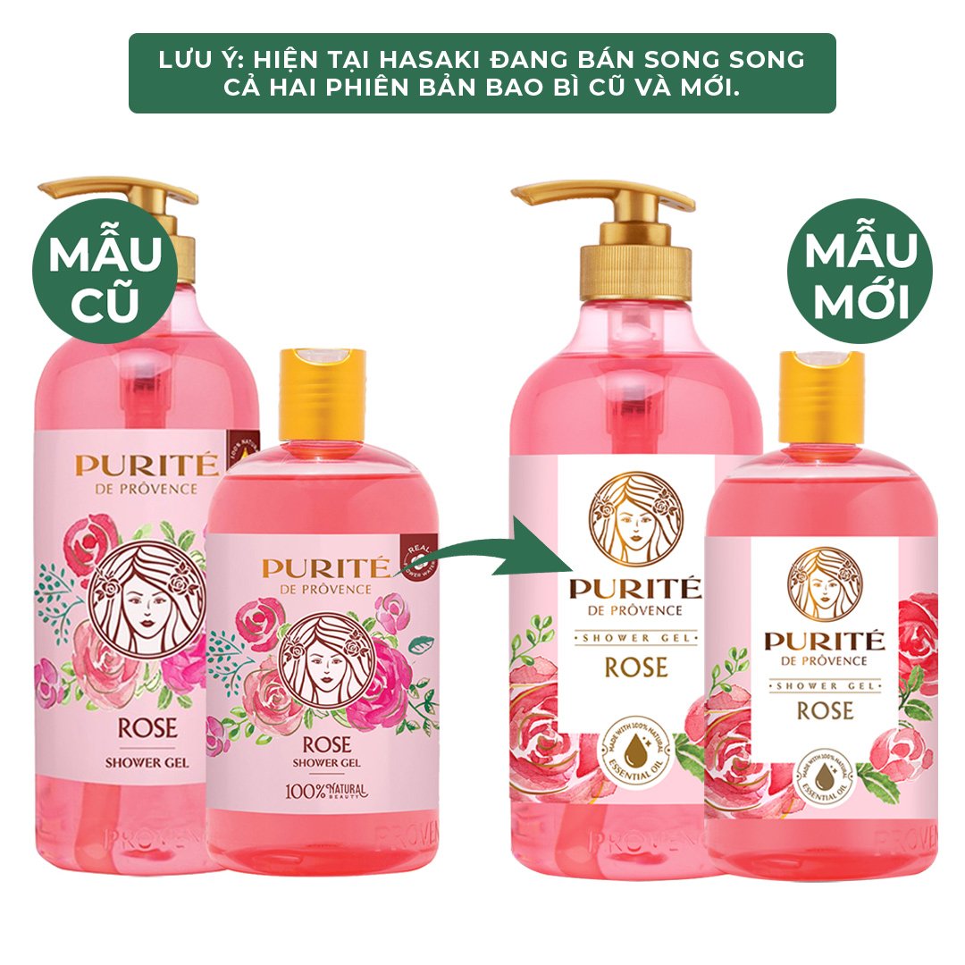 Combo Sữa Tắm Purité Dưỡng Da Mềm Mịn Hương Hoa Hồng 1100ml+500ml