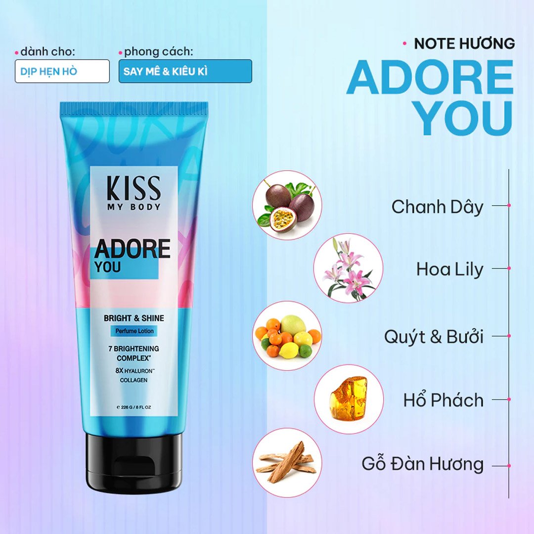 Sữa Dưỡng Thể Kiss My Body Sáng Da Adore You 226g