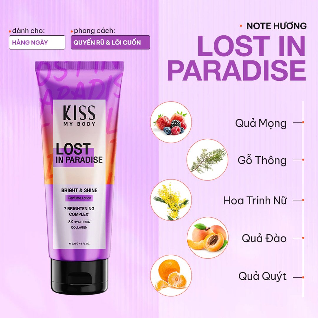 Sữa Dưỡng Thể Kiss My Body Sáng Da Lost In Paradise 226g