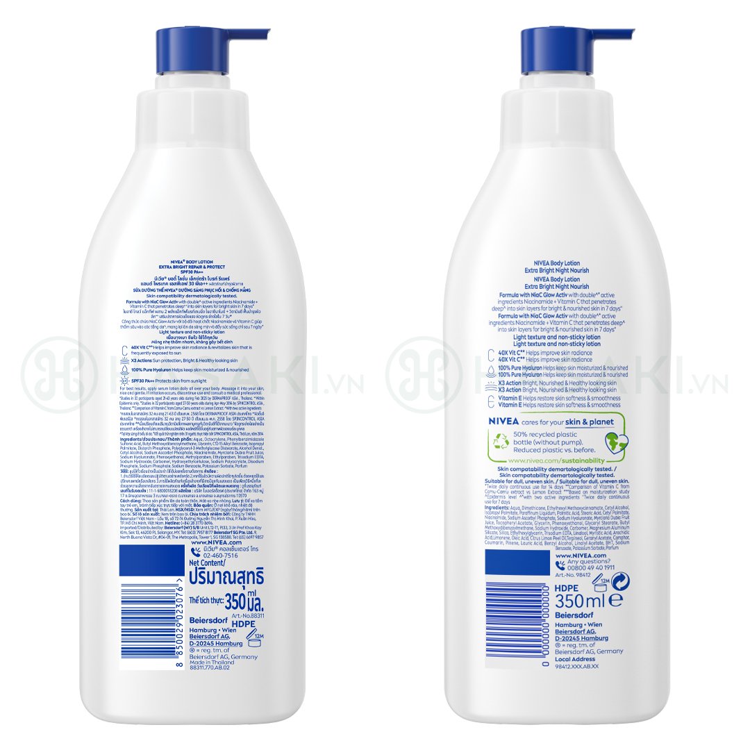 Combo 2 Sữa Dưỡng Thể Nivea Phục Hồi & Dưỡng Sáng Da Ngày & Đêm (350ml/chai)