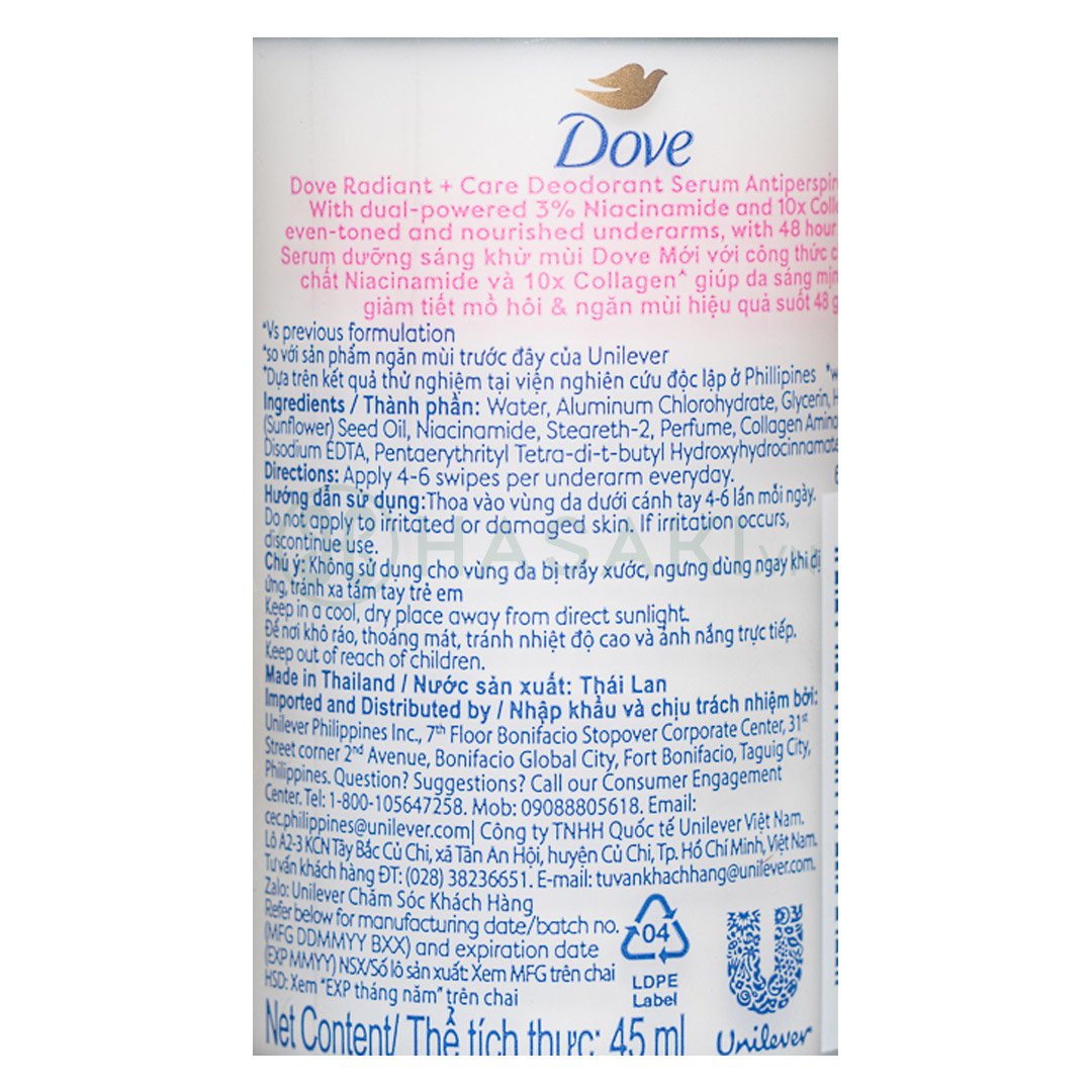 Combo 2 Lăn Ngăn Mùi Dove Tinh Chất Serum Sáng Mịn Đều Màu 45ml