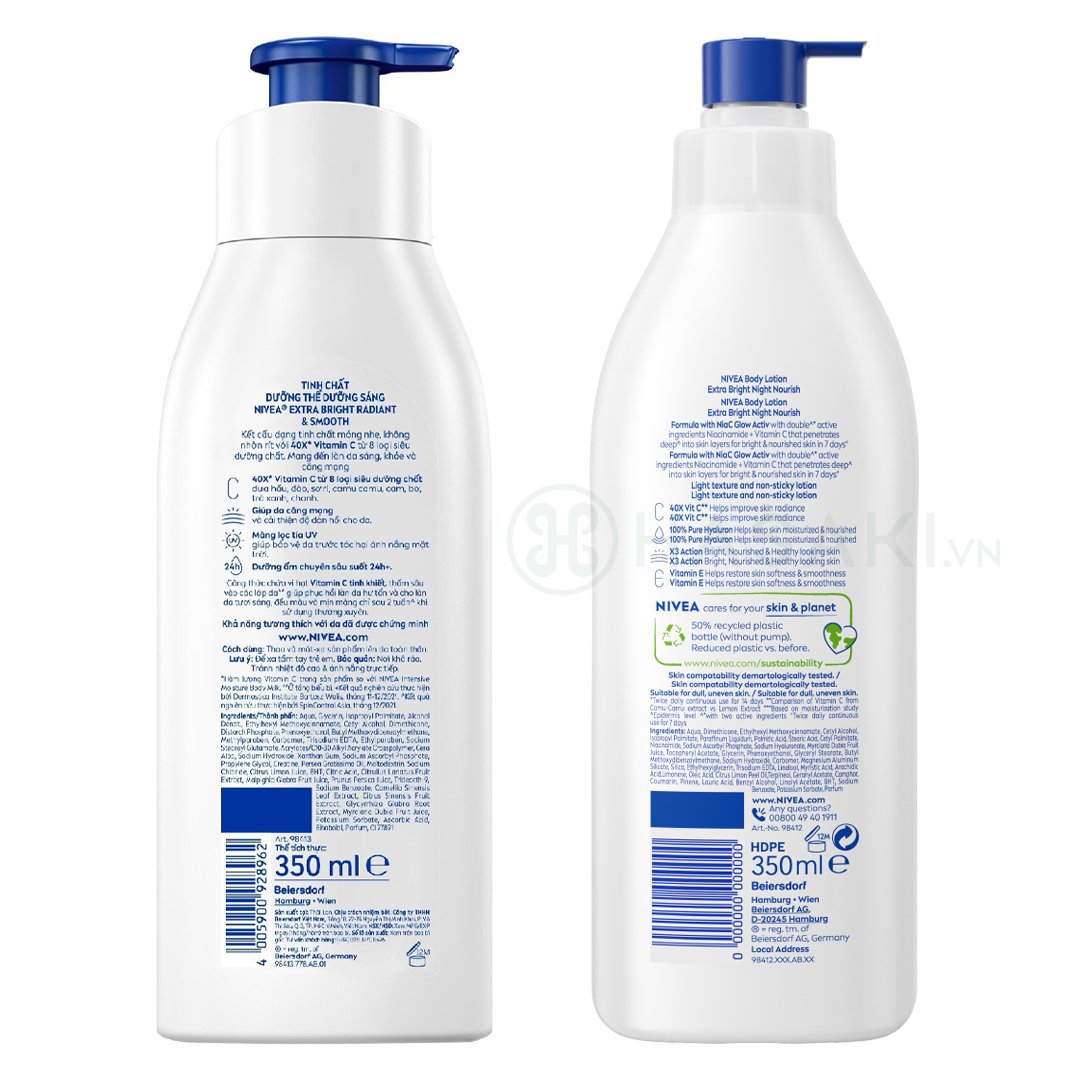 Combo 2 Sữa Dưỡng Thể Nivea Sáng Mịn Da Ngày & Đêm (350ml/chai)