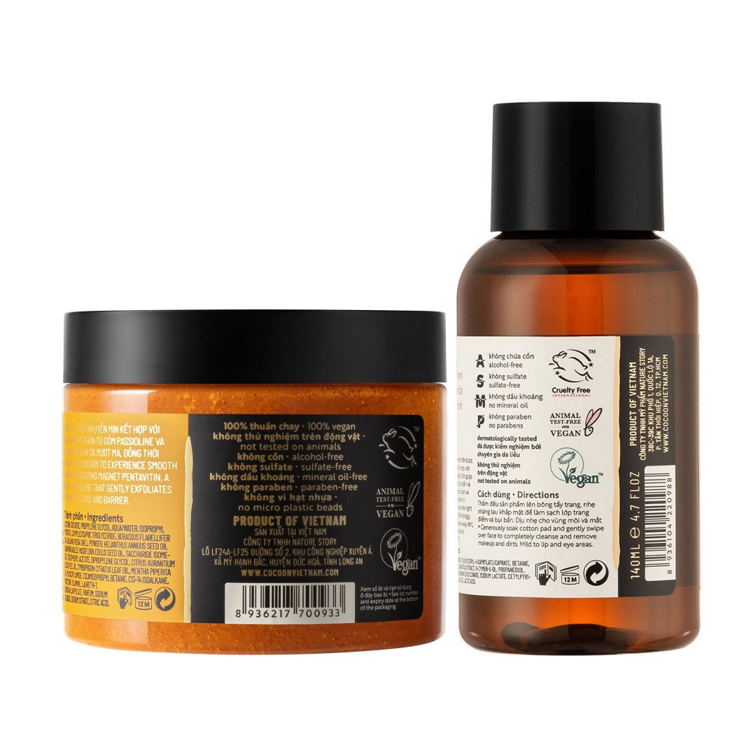 Combo Cocoon Tẩy Da Chết Toàn Thân Đường Thốt Nốt An Giang + Nước Tẩy Trang Bí Đao 200ml+140ml